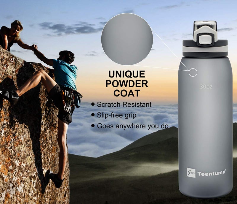 Teentumn 30oz Sport Water Bottle with Time Markers, Large Durable Gym Plastic Bottle Tritan BPA Free for Fitness, Outdoor Enthusiasts, Leakproof Gray (Pack of 1) - Image 5